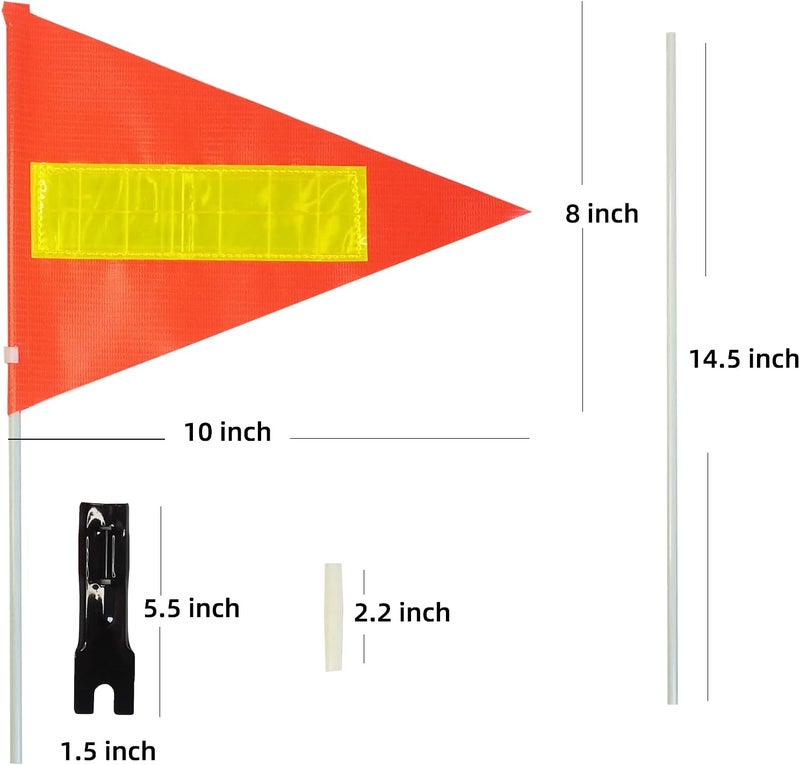 Acrebow Bike Safety Flag with Pole 2 Sets, 6-Foot Adjustable Height Sturdy Fiberglass Tear-Resistant Waterproof Orange Safety Flag (Red Yellow and White) - Image 2